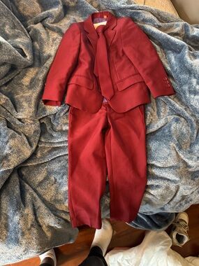 OppoSuits Deep Red Women's Pantsuit with Tie